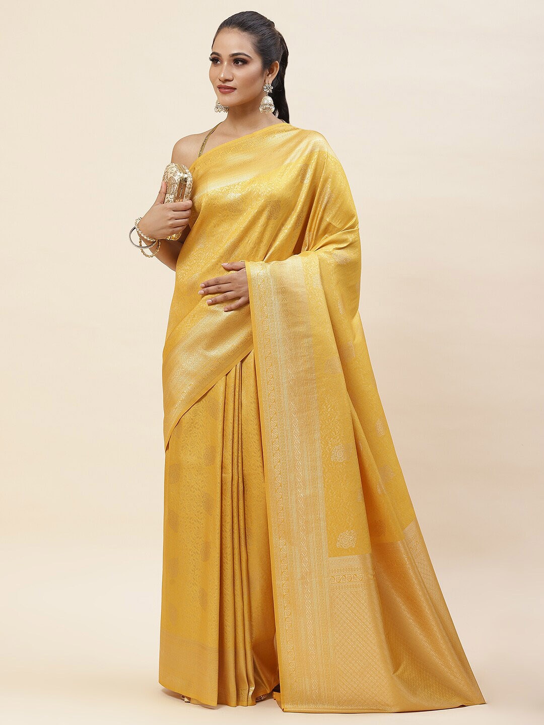

Meena Bazaar Woven Design Zari Art Silk Saree, Mustard