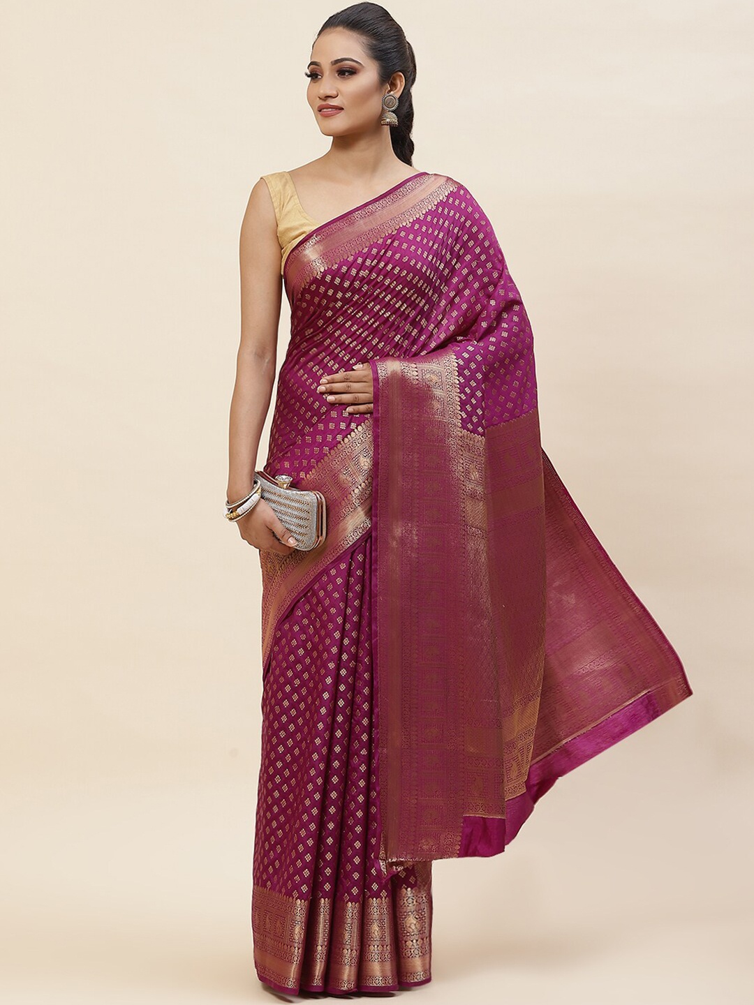 

Meena Bazaar Woven Design Zari Art Silk Saree, Burgundy