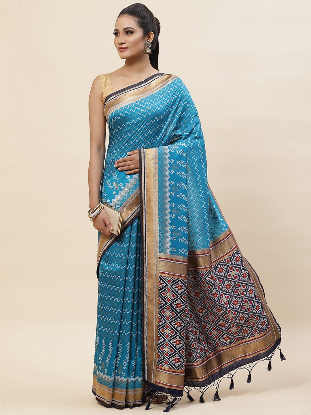 

Meena Bazaar Woven Design Zardozi Art Silk Saree, Blue