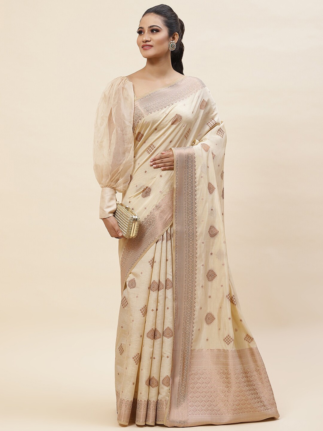 

Meena Bazaar Ethnic Woven Design Zari Saree, Beige
