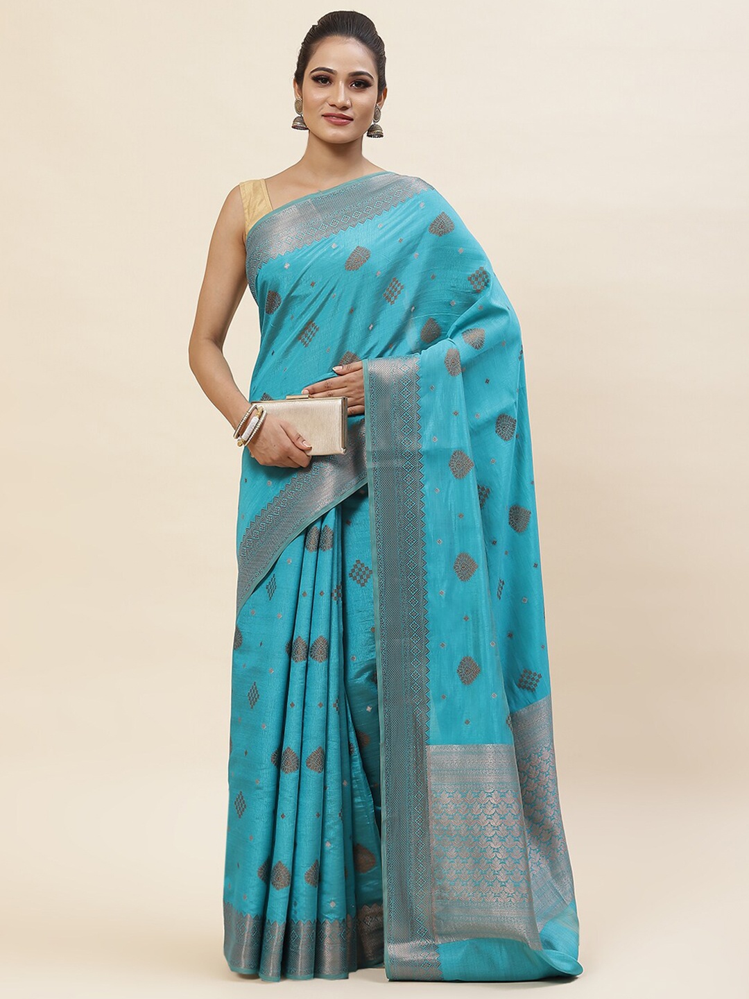 

Meena Bazaar Ethnic Woven Design Zari Saree, Blue