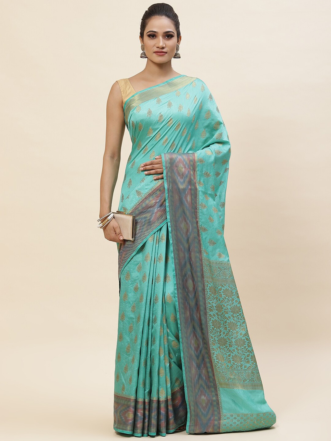 

Meena Bazaar Ethnic Motifs Woven Design Zari Art Silk Saree, Green