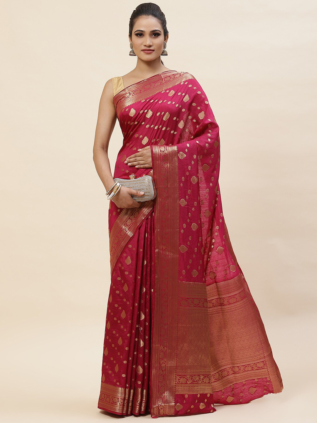 

Meena Bazaar Ethnic Woven Design Zari Saree, Burgundy