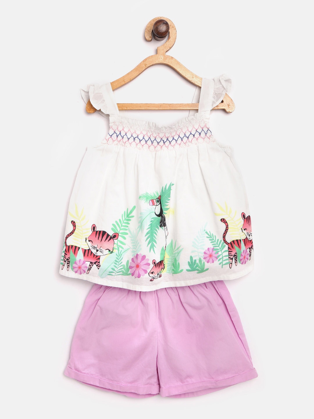 

Nauti Nati Girls White & Pink Printed Co-ords set