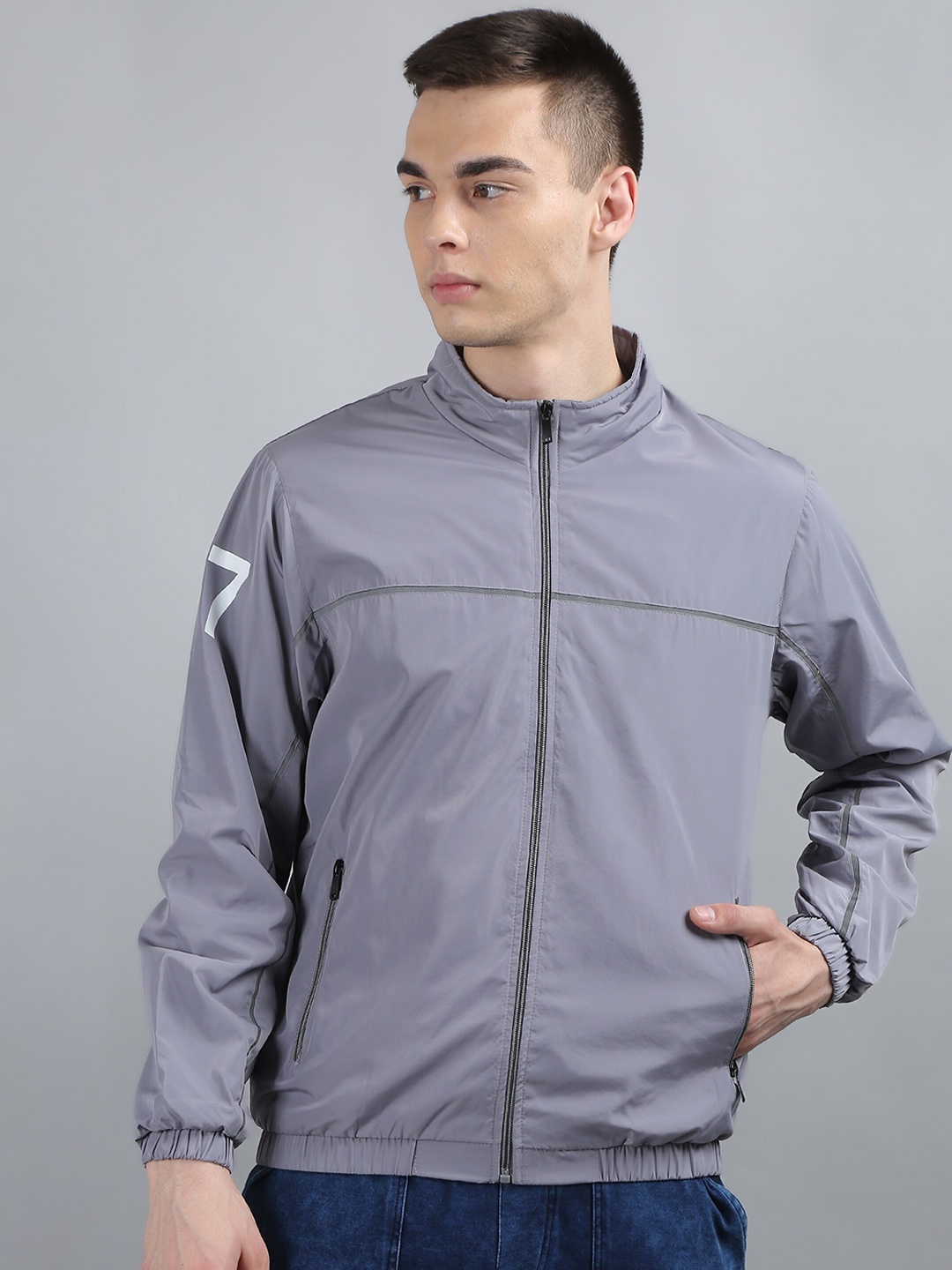 

TIM PARIS Windcheater Mock Collar Bomber Jacket, Grey