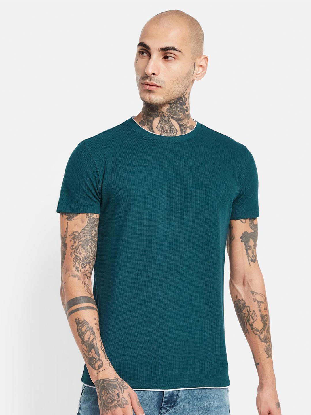 

Octave Round Neck Cotton T-shirt, Teal