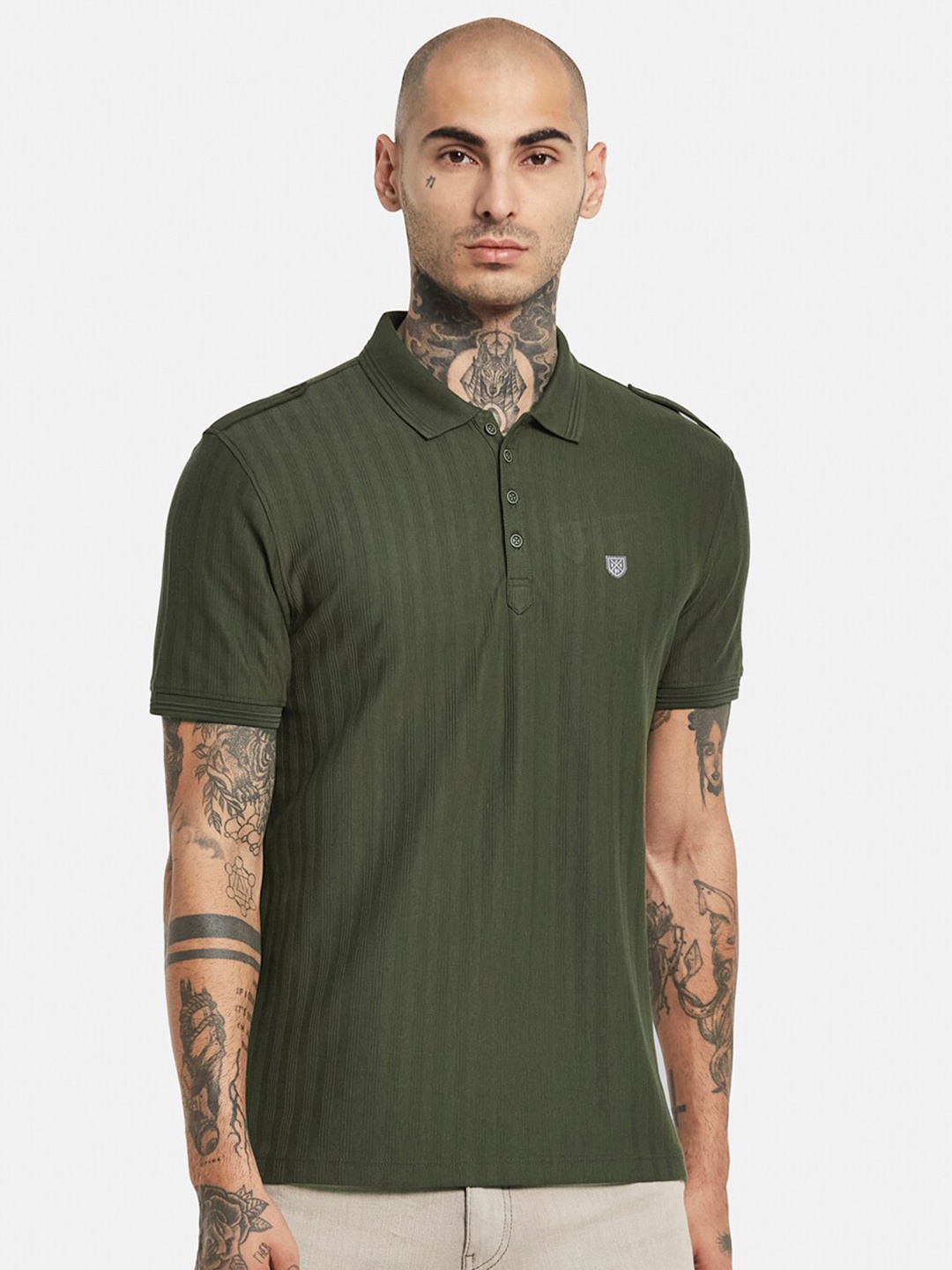 

Octave Polo Collar Cotton T-shirt, Olive