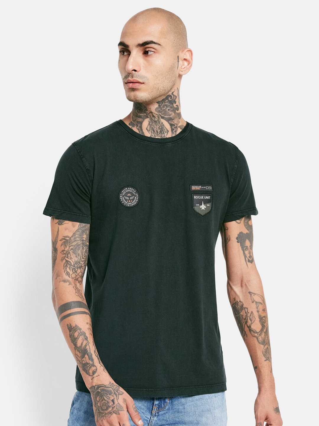 

Octave Round Neck Cotton T-shirt, Green