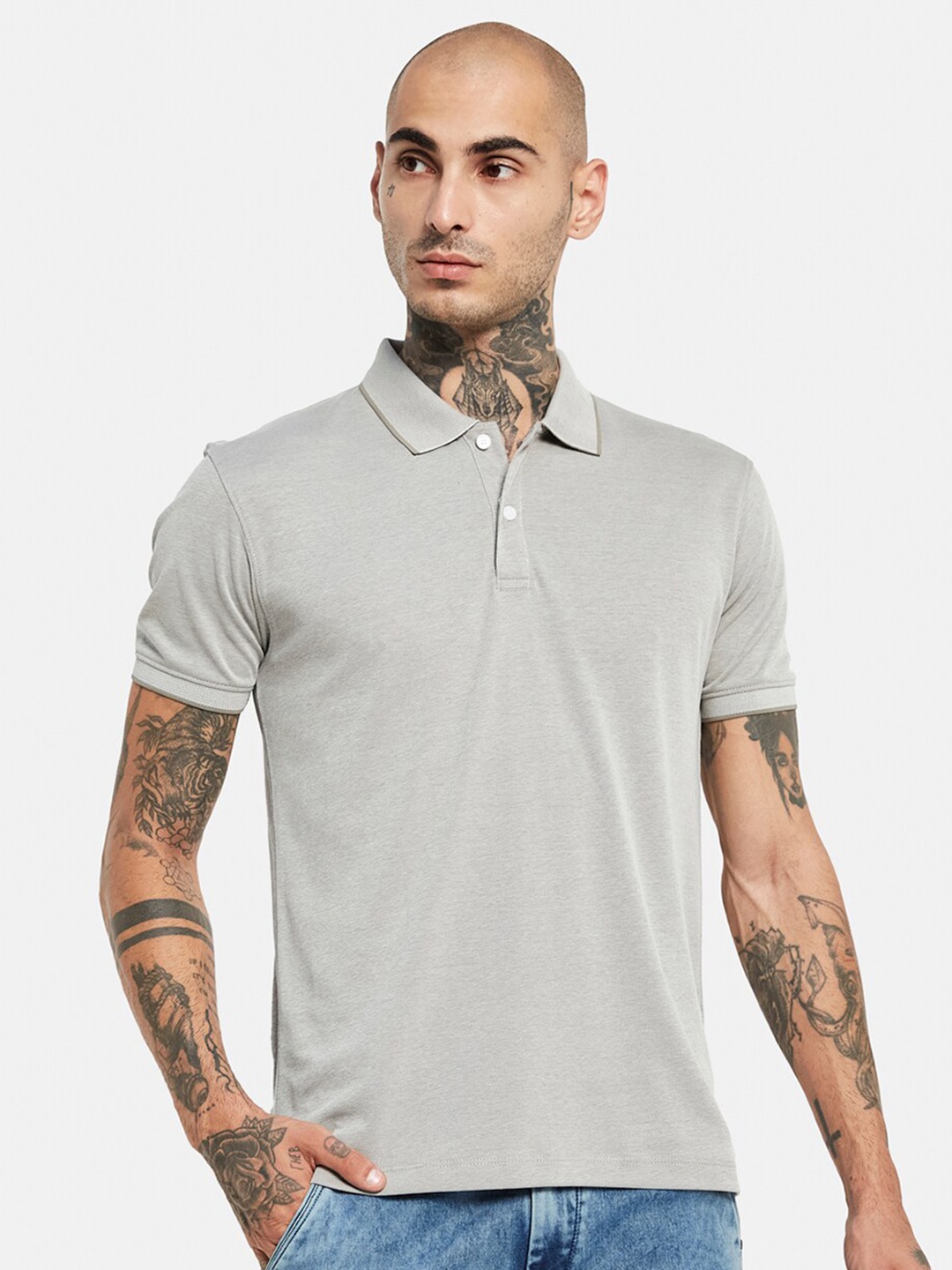 

Octave Polo Collar Cotton T-shirt, Grey