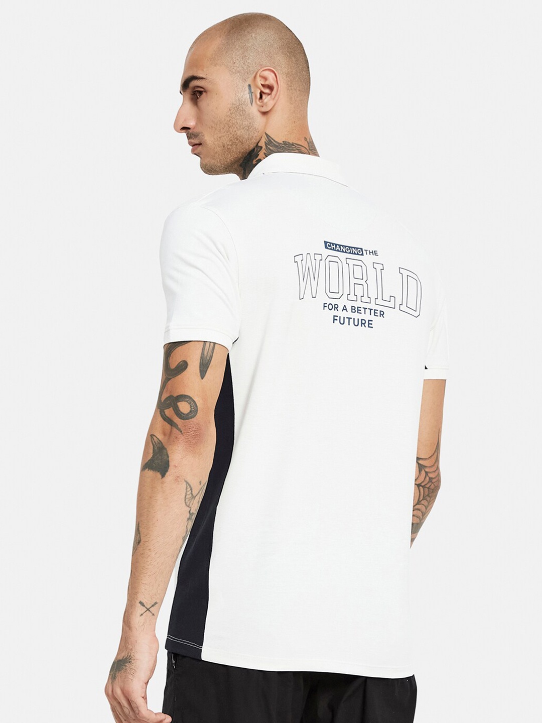 

Octave Typography Printed Polo Collar Cotton T-shirt, White
