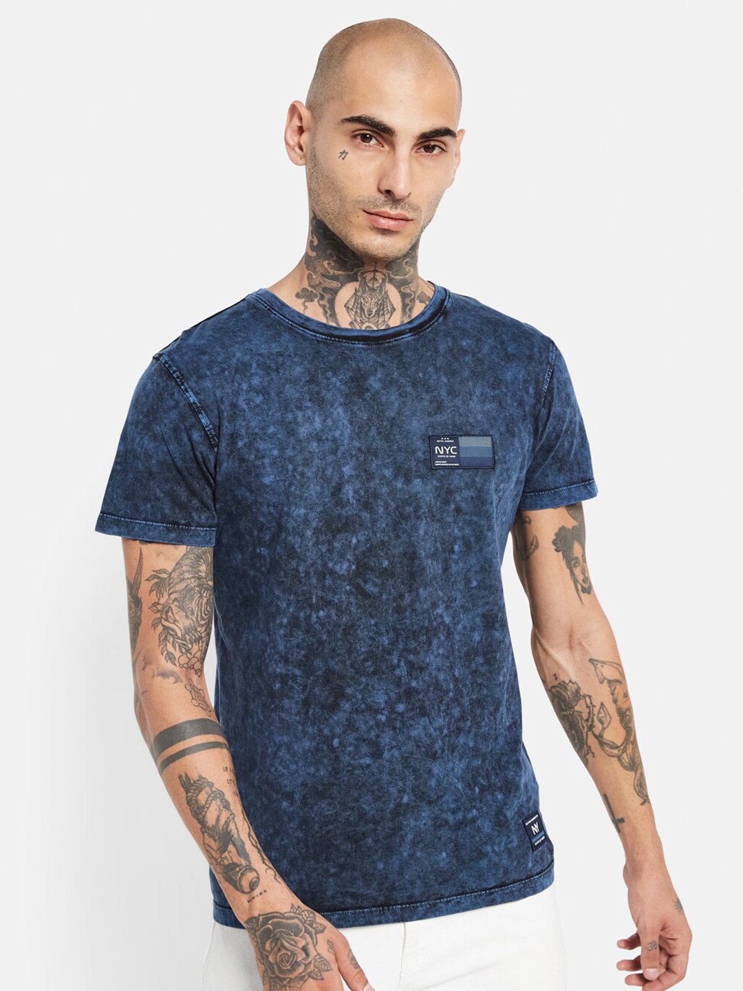 

Octave Printed Pure Cotton T-shirt, Blue
