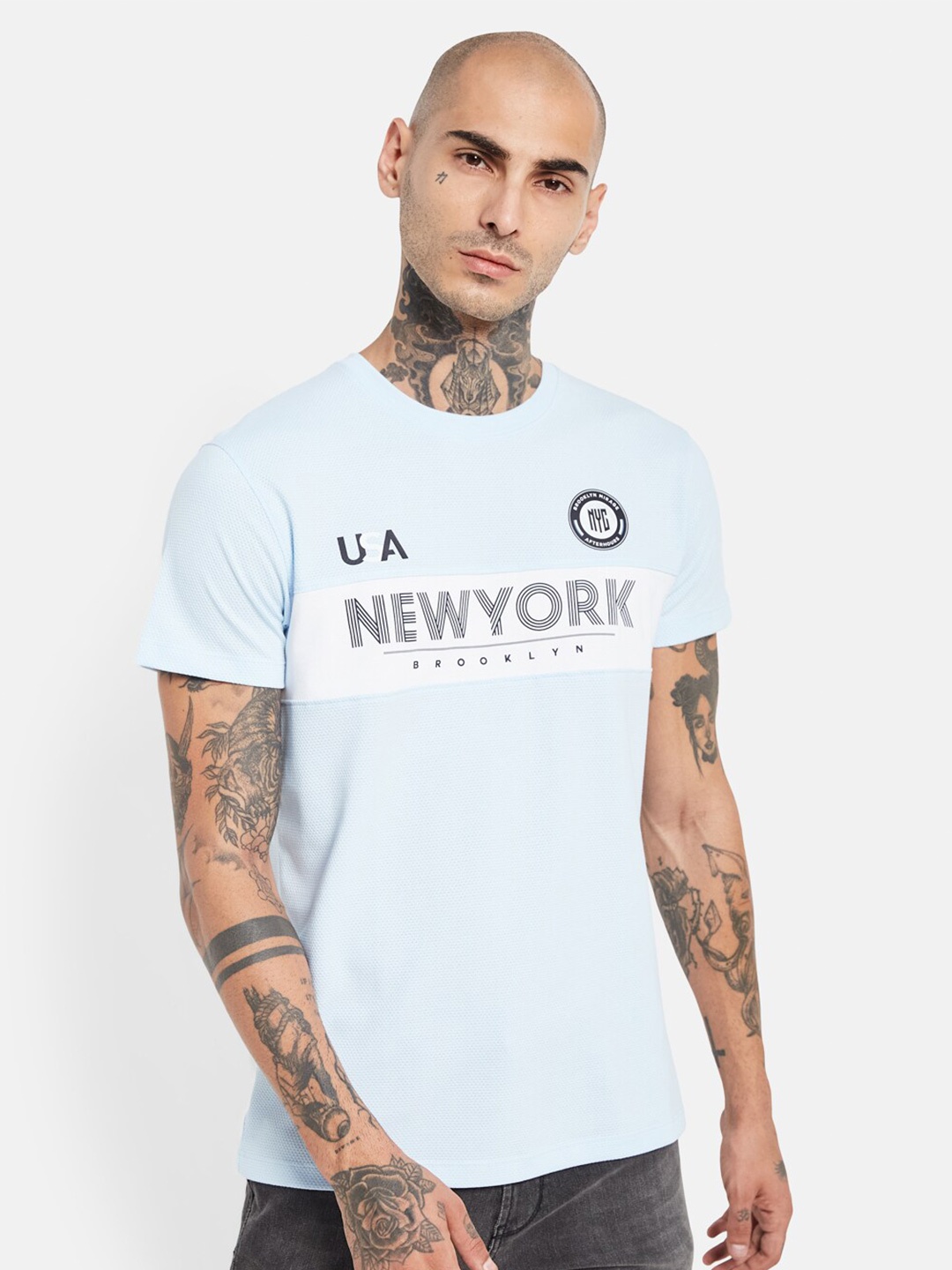 

Octave Typography Printed Round Neck Cotton T-shirt, Blue