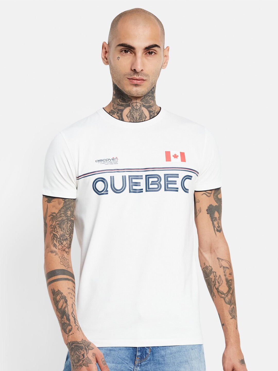 

Octave Typography Printed Cotton T-shirt, Cream