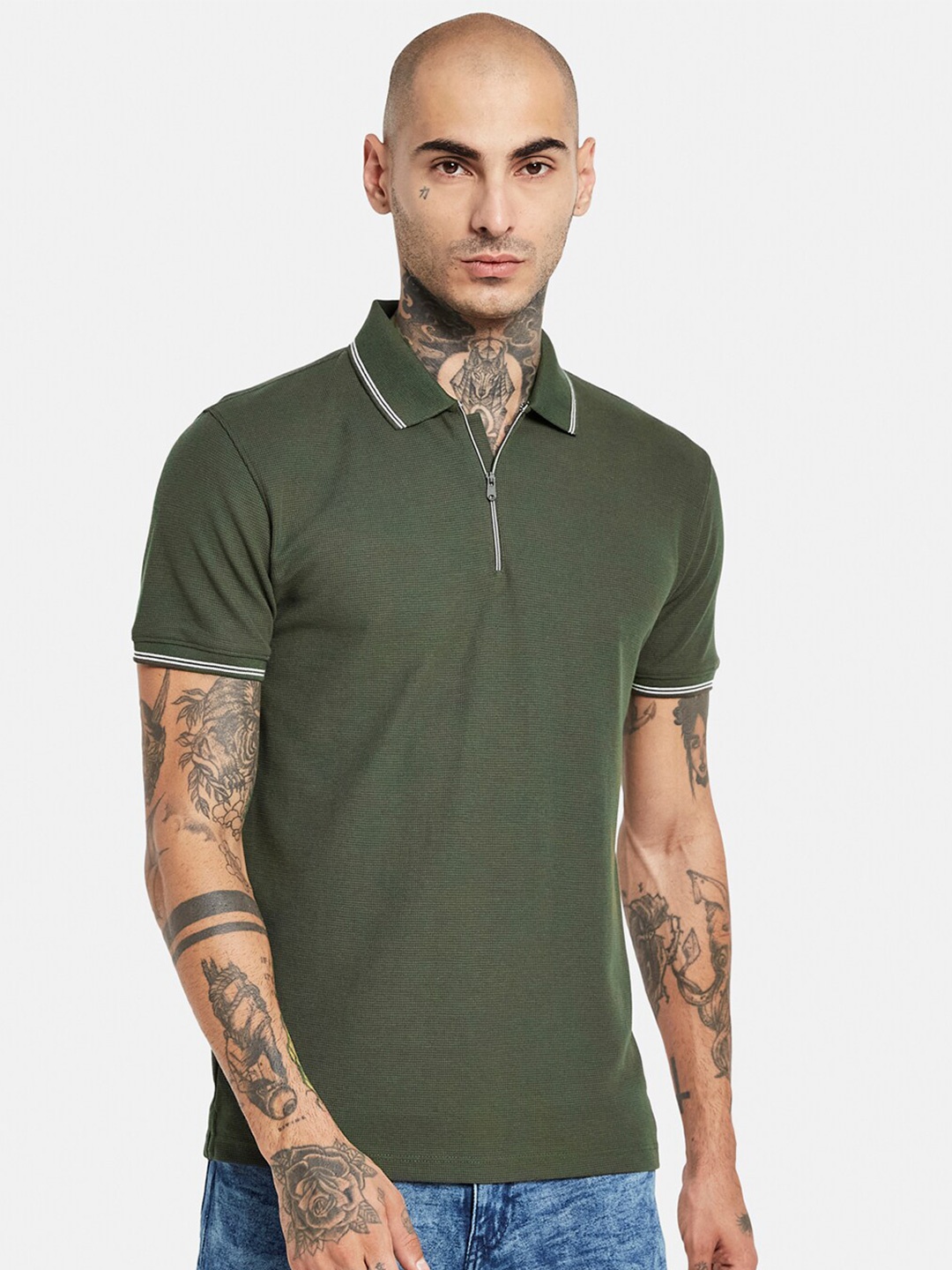 

Octave Polo Collar Cotton T-shirt, Olive