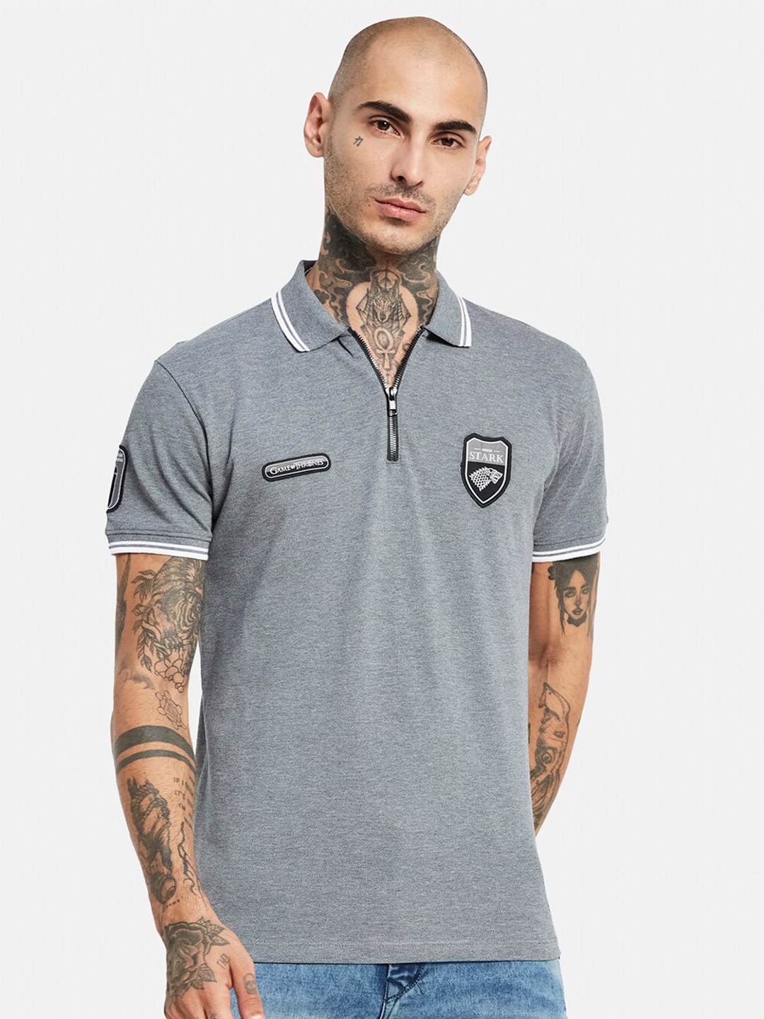 

Octave Polo Collar Cotton T-shirt, Grey