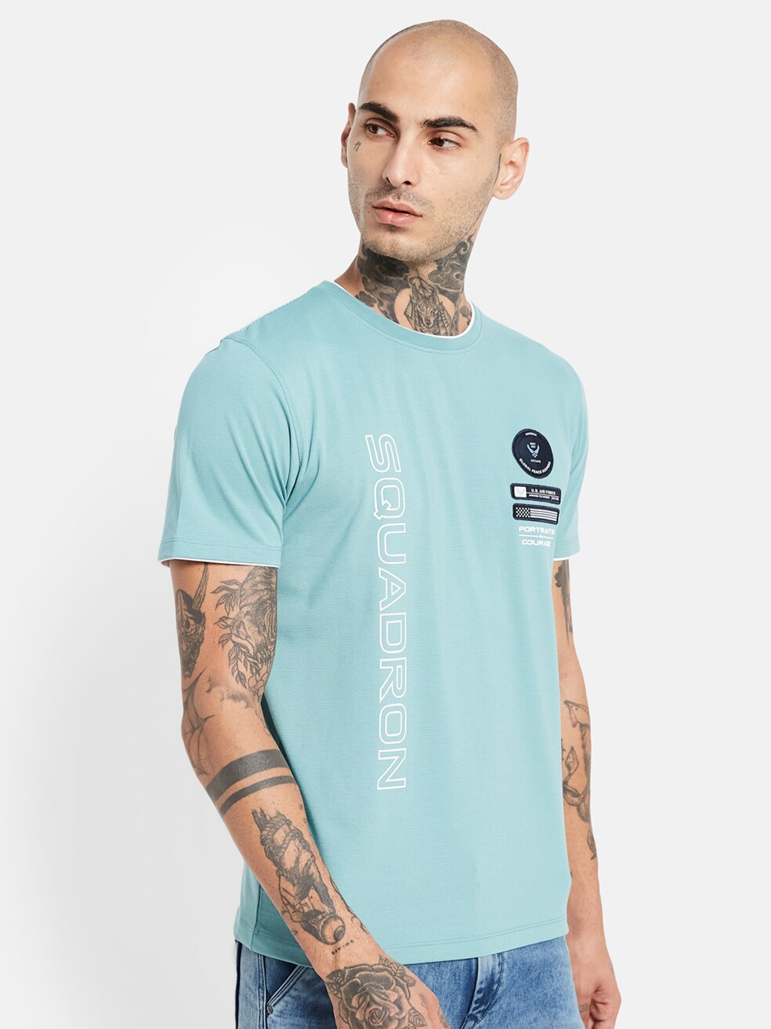 

Octave Typography Printed Cotton T-Shirt, Blue