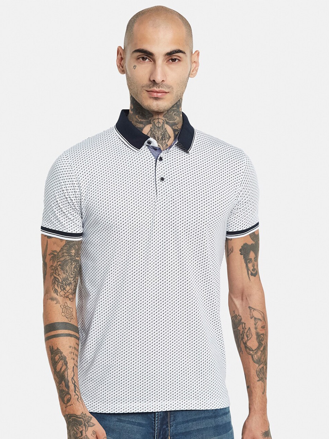 

Octave Geometric Printed Polo Collar Cotton Regular Fit Casual T-shirt, White