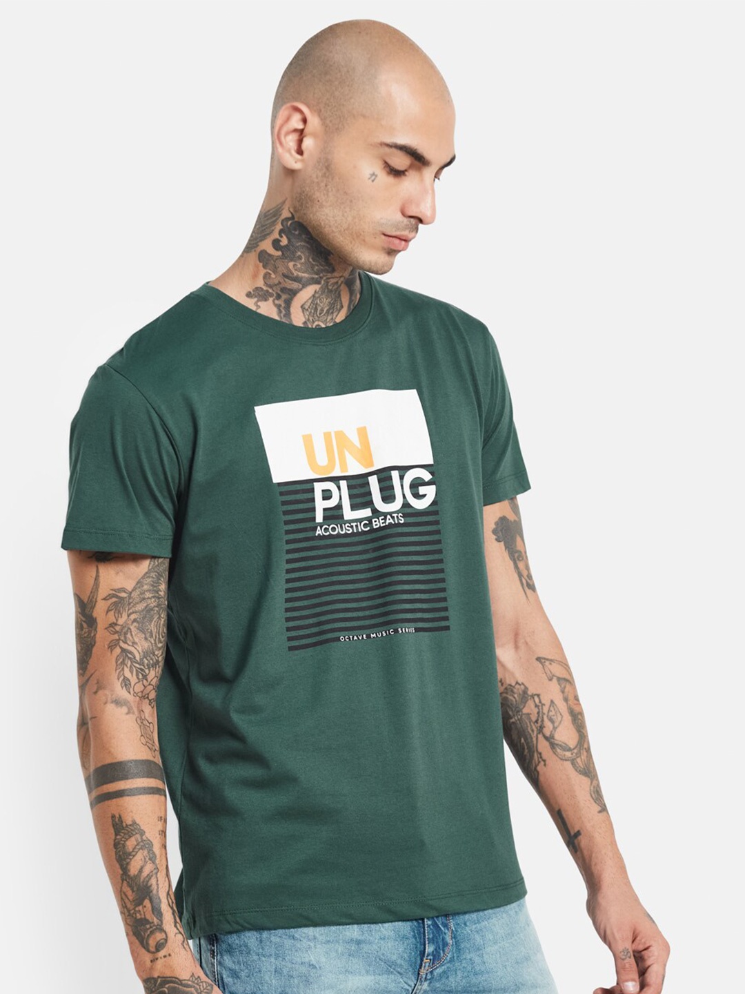 

Octave Typography Printed Cotton T-shirt, Green