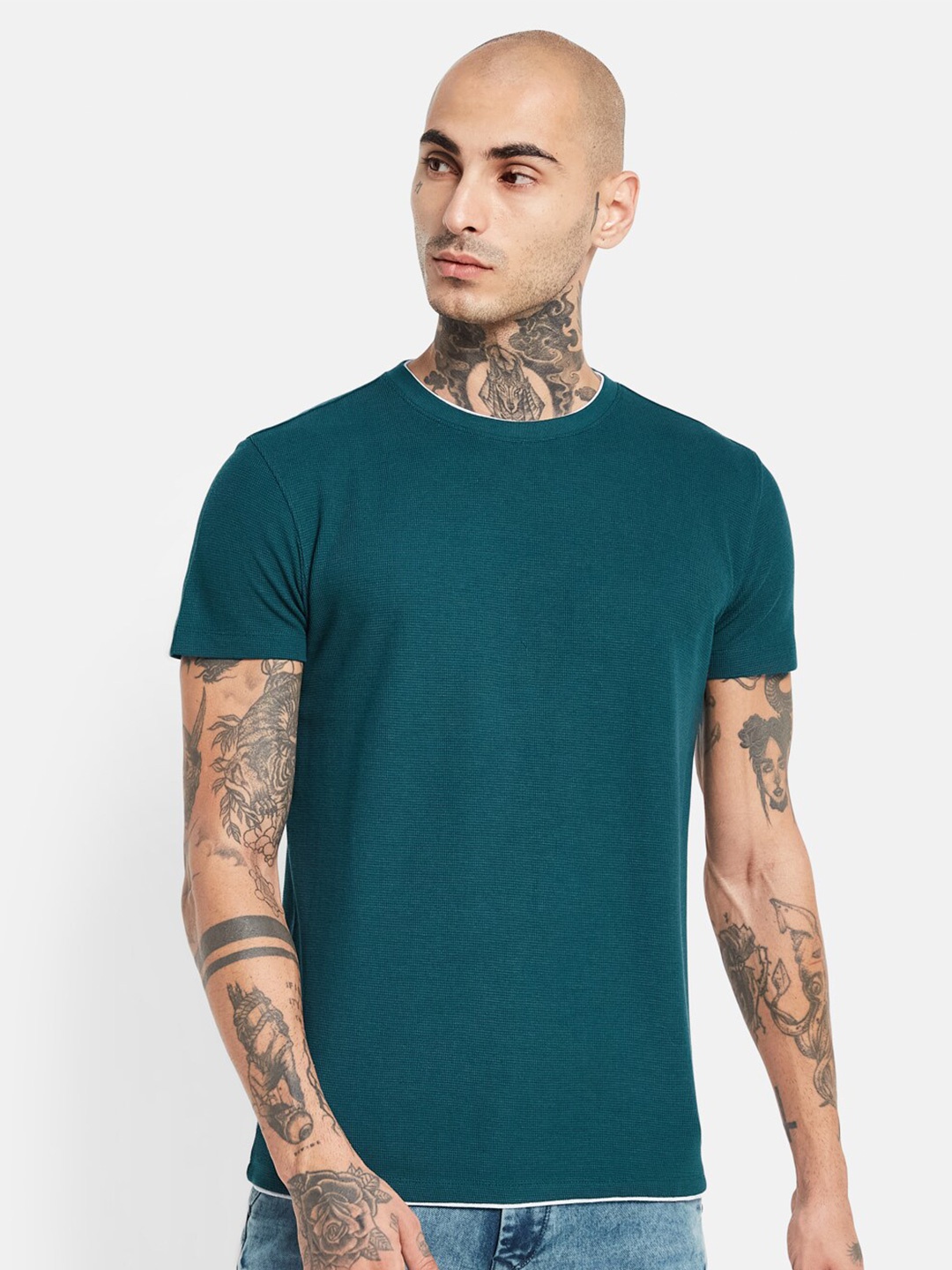 

Octave Round Neck Cotton T-shirt, Green