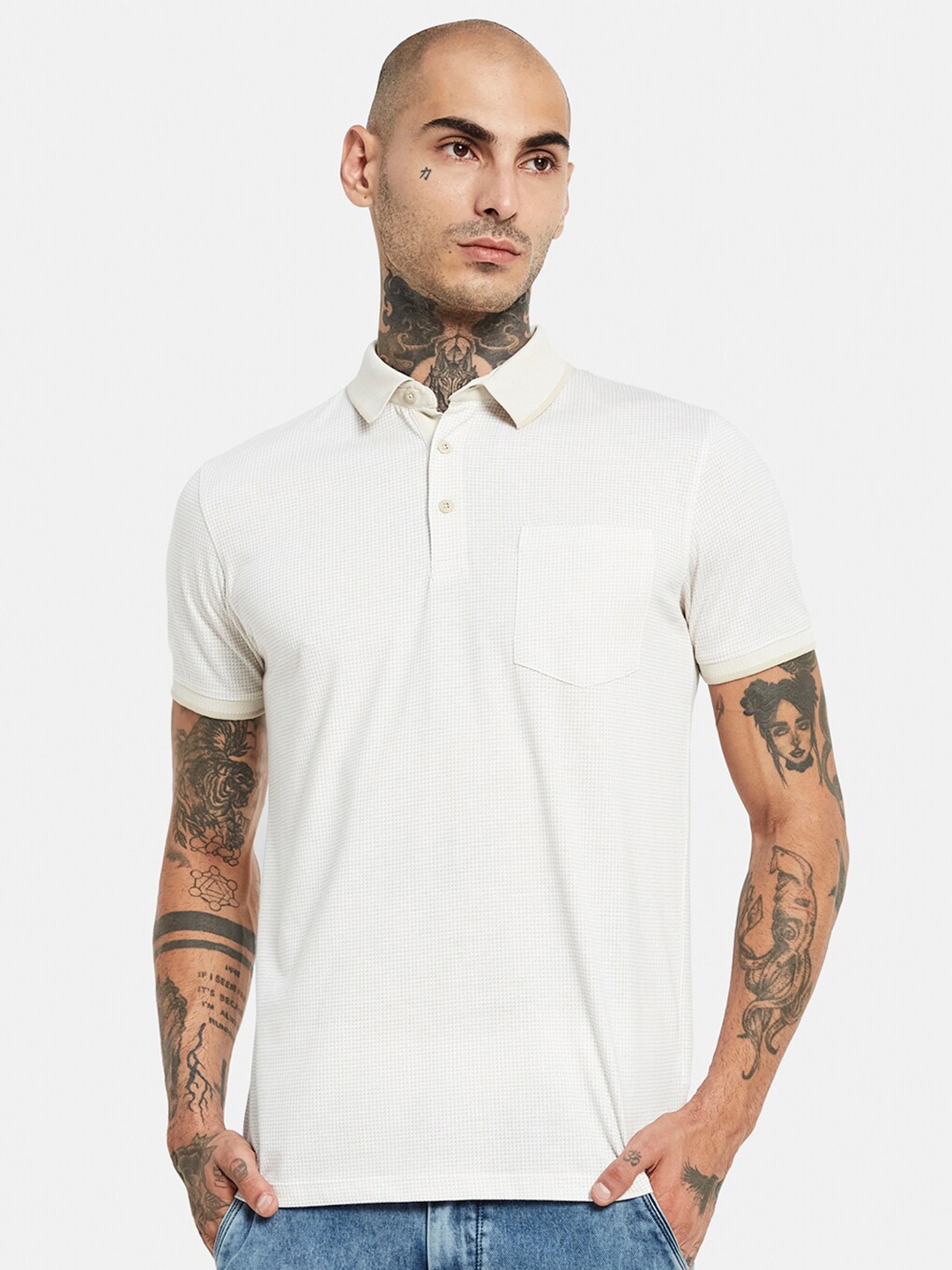 

Octave Polo Collar Regular Sleeves Cotton Regular Fit Casaual T-shirt, Cream