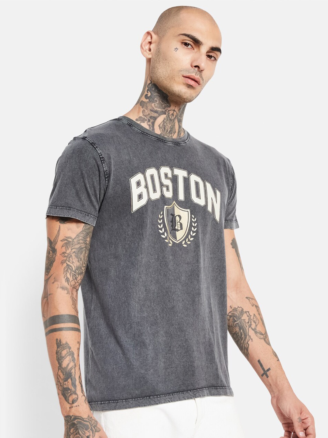 

Octave Boston Celtics Printed High Neck Cotton Regular Fit Casual T-shirt, Grey
