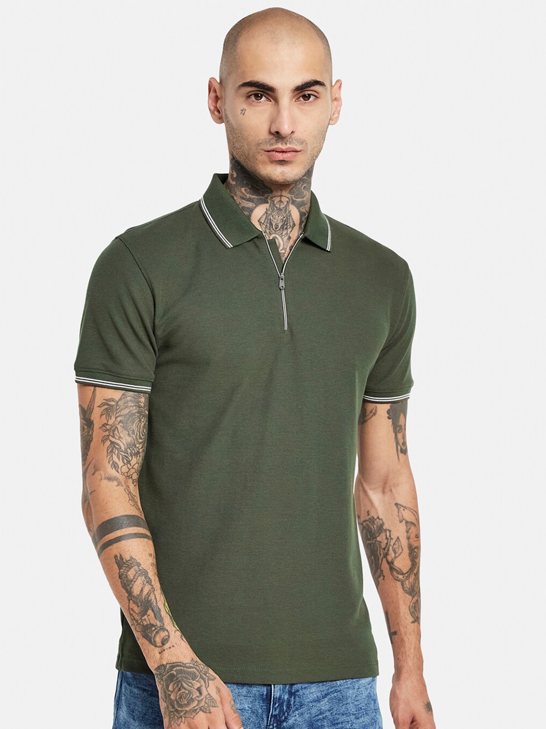 

Octave Polo Collar Cotton T-Shirt, Olive