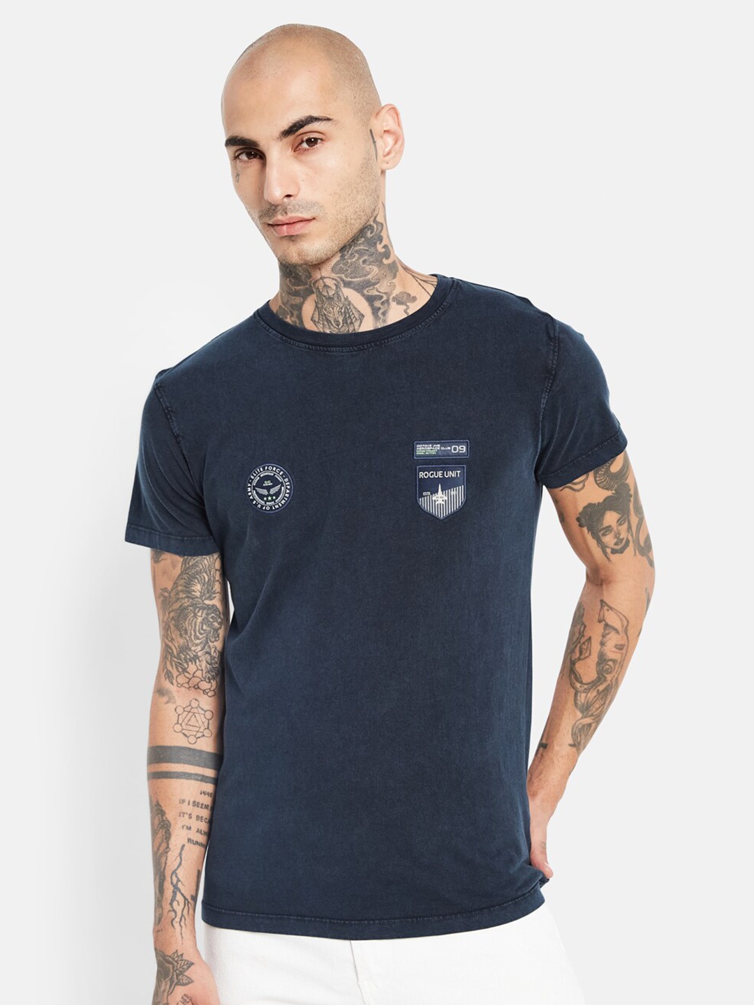 

Octave Round Neck Regular Fit Cotton T-shirt, Navy blue