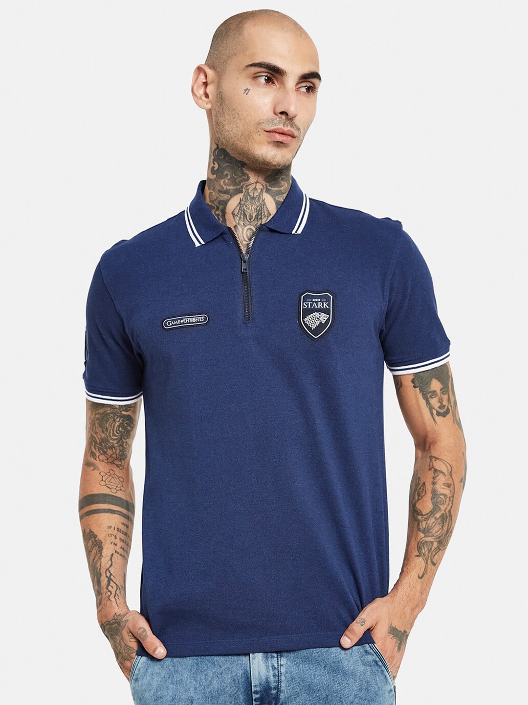 

Octave Polo Collar Cotton T-shirt, Navy blue