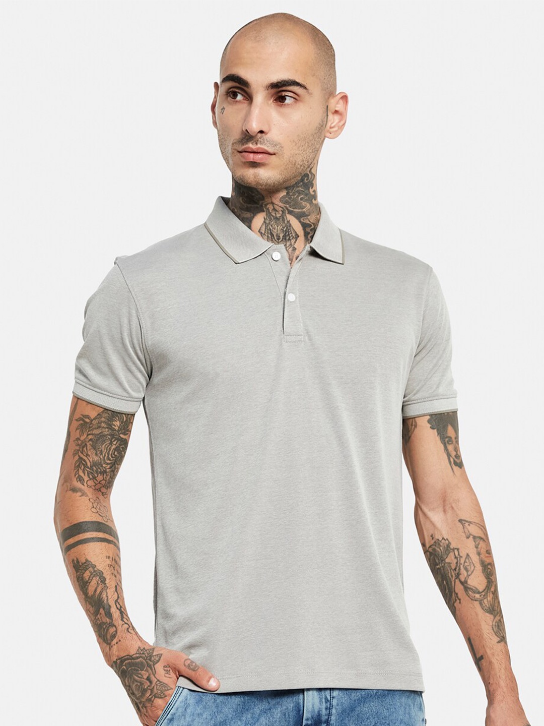 

Octave Polo Collar Regular Sleeves Cotton Regular Fit Casaual T-shirt, Grey