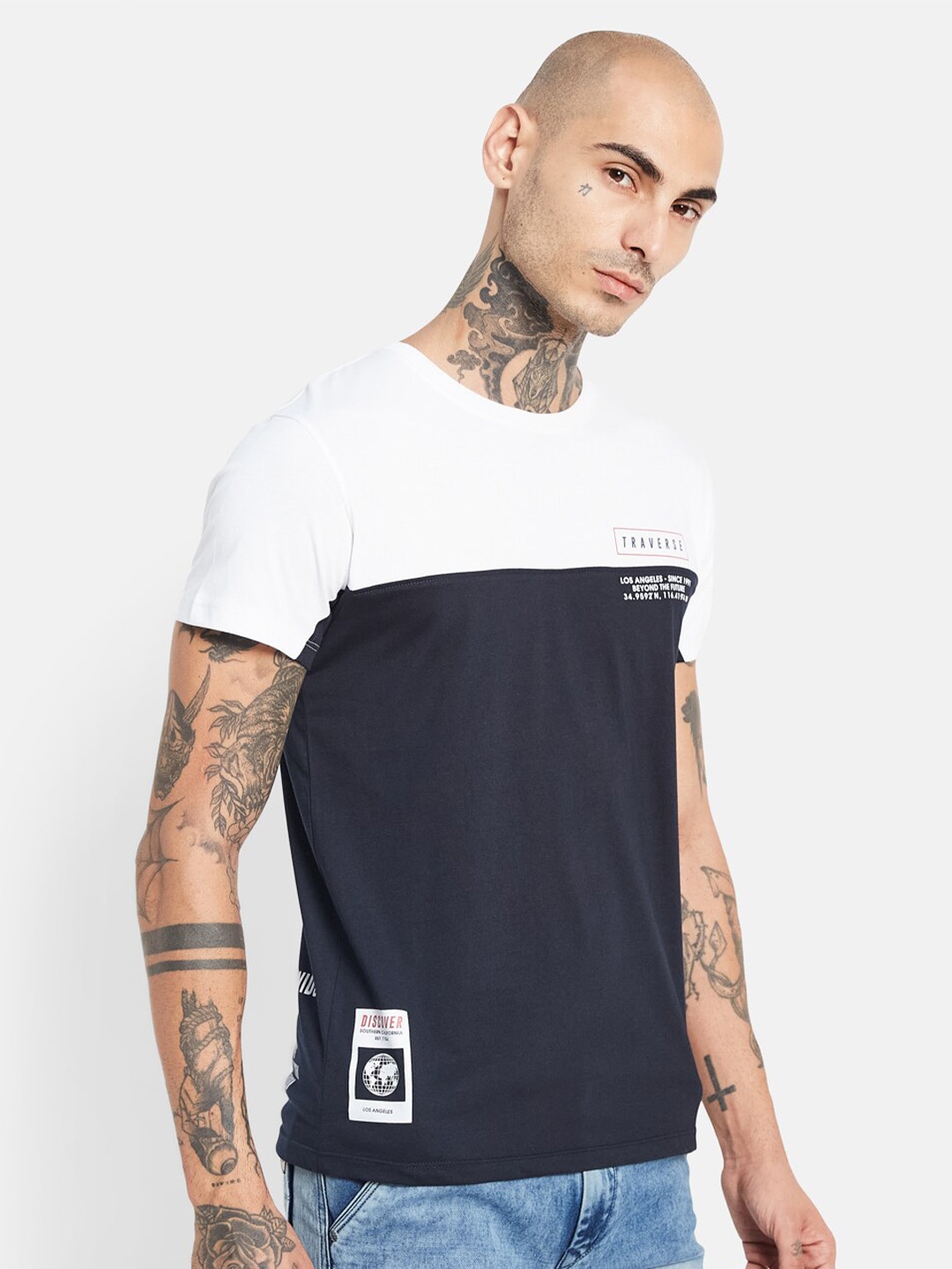 

Octave Colourblocked Cotton T-shirt, Navy blue
