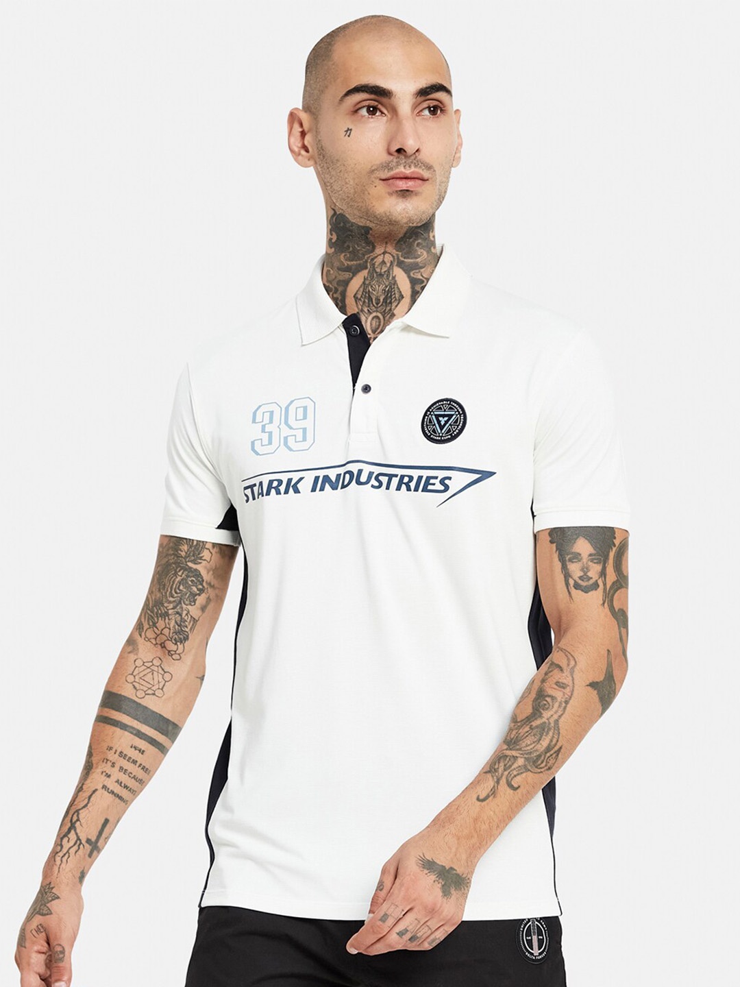 

Octave Typography Polo Collar Pure Cotton Applique T-shirt, White