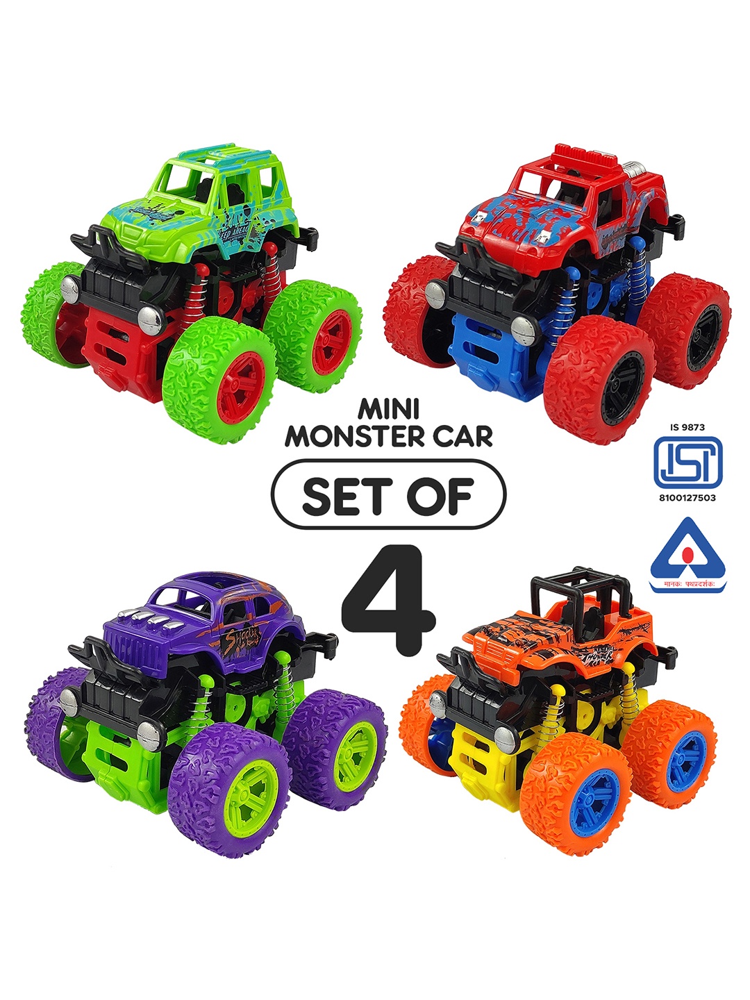 

NHR Set Of 4 Mini Monster Trucks Friction Powered Cars Toy Vehicles, Purple