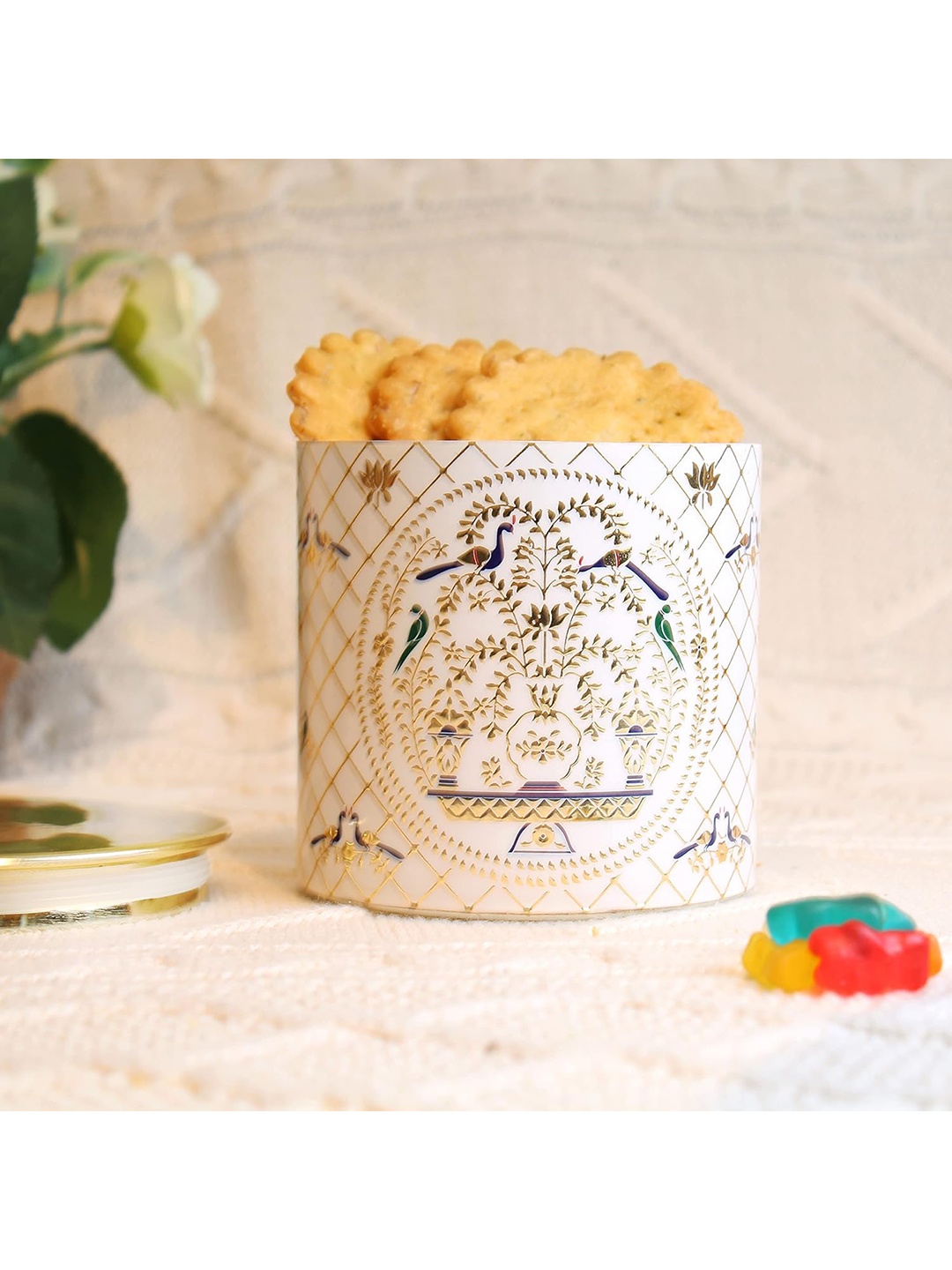 

Izzhaar Peshkari White Printed Goodies Jar