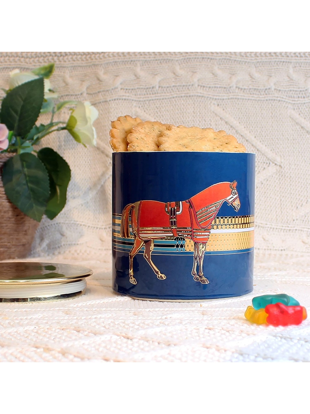 

Izzhaar Mustang Blue & Red Printed Goodies Jar