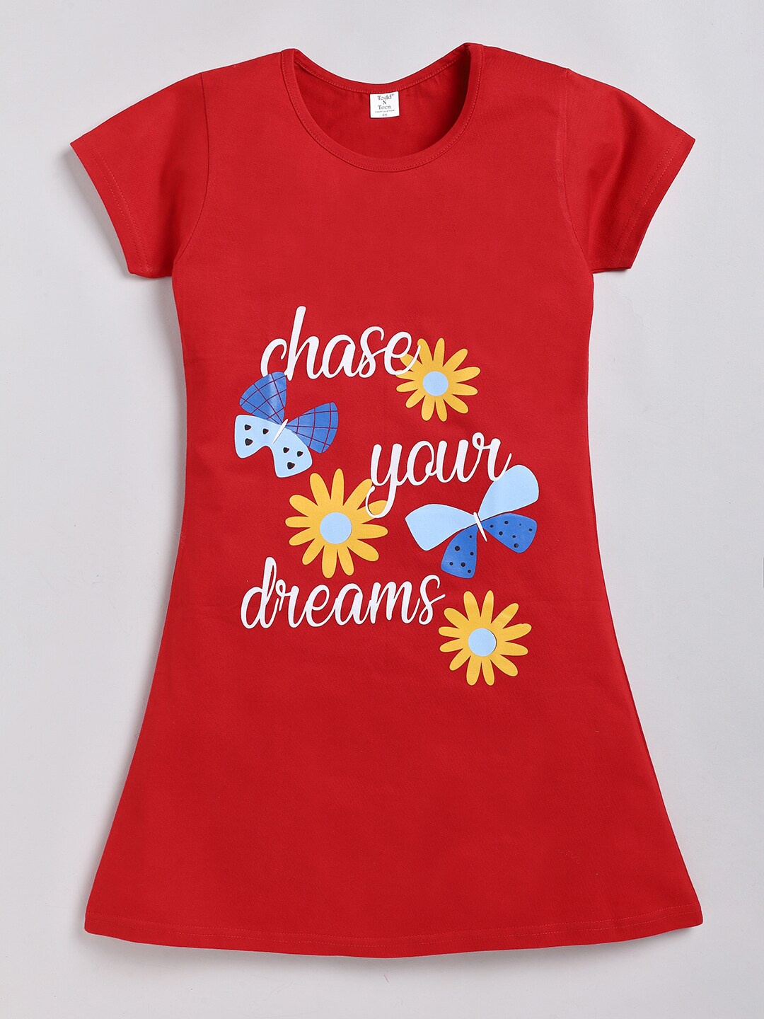 

Todd N Teen Girls Typography Printed Cotton T-Shirt Nightdress, Red