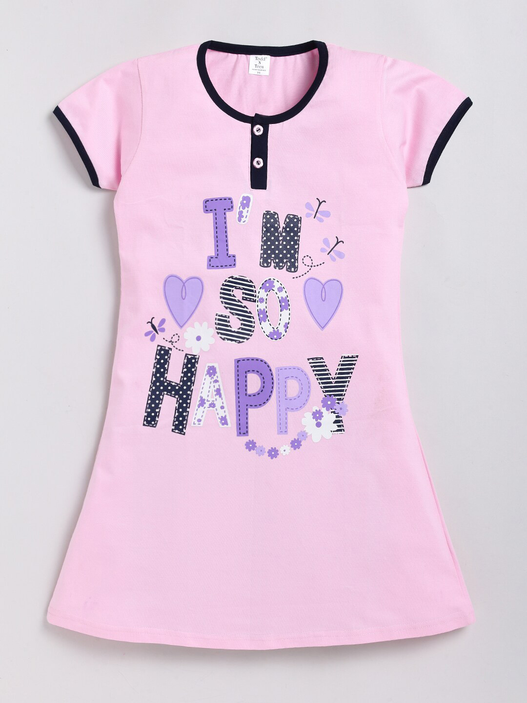 

Todd N Teen Girls Typography Printed Cotton Nightdress, Pink