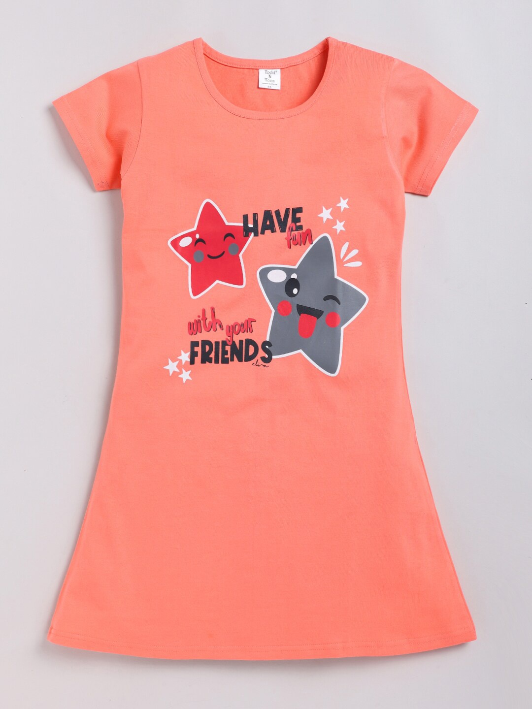 

Todd N Teen Girls Graphic Printed Cotton T-Shirt Nightdress, Peach
