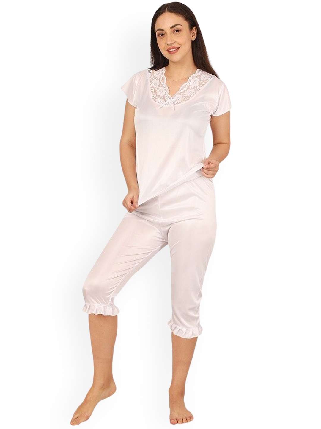 

Noty V-Neck Satin Night suit, Off white