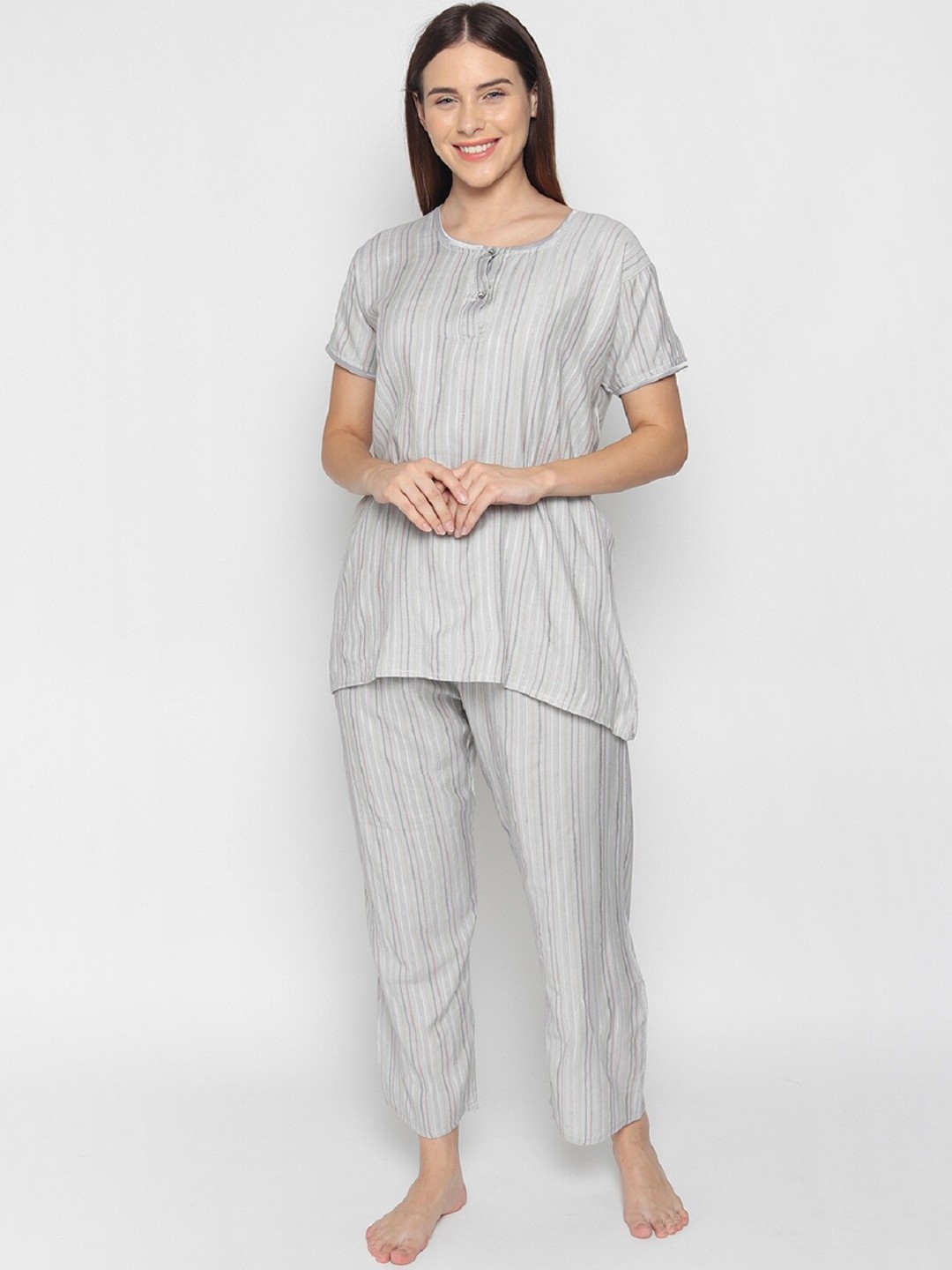 

Noty Women Striped Night suit, Grey