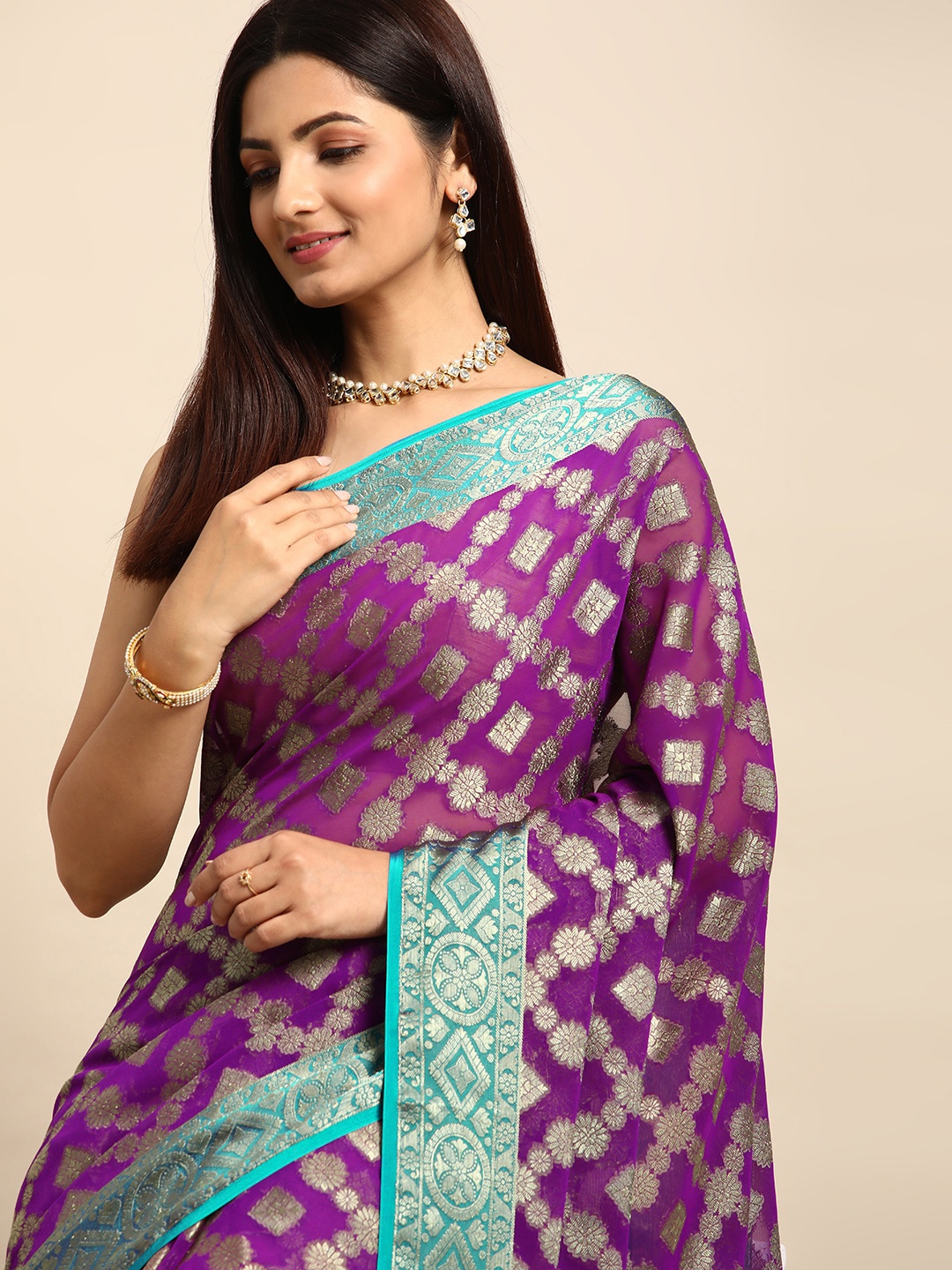 

Rani Saahiba Woven Design Ethnic Motifs Zari Banarasi Saree, Purple