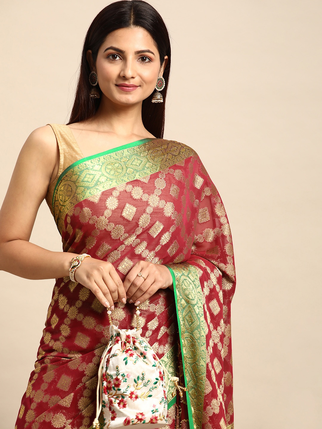 

Rani Saahiba Woven Design Ethnic Motifs Zari Banarasi Saree, Maroon