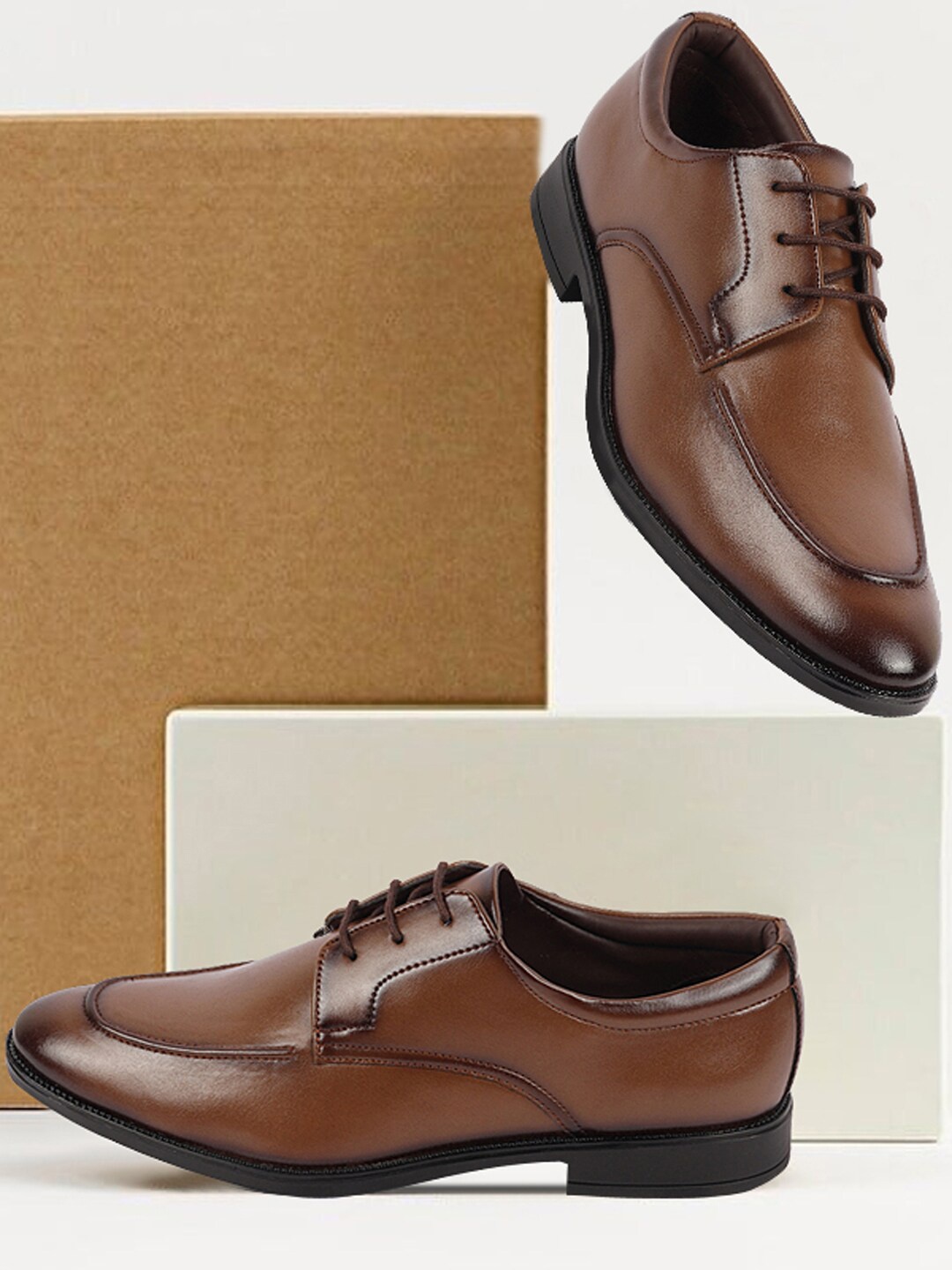 

FAUSTO Men Textured Formal Derbys, Tan