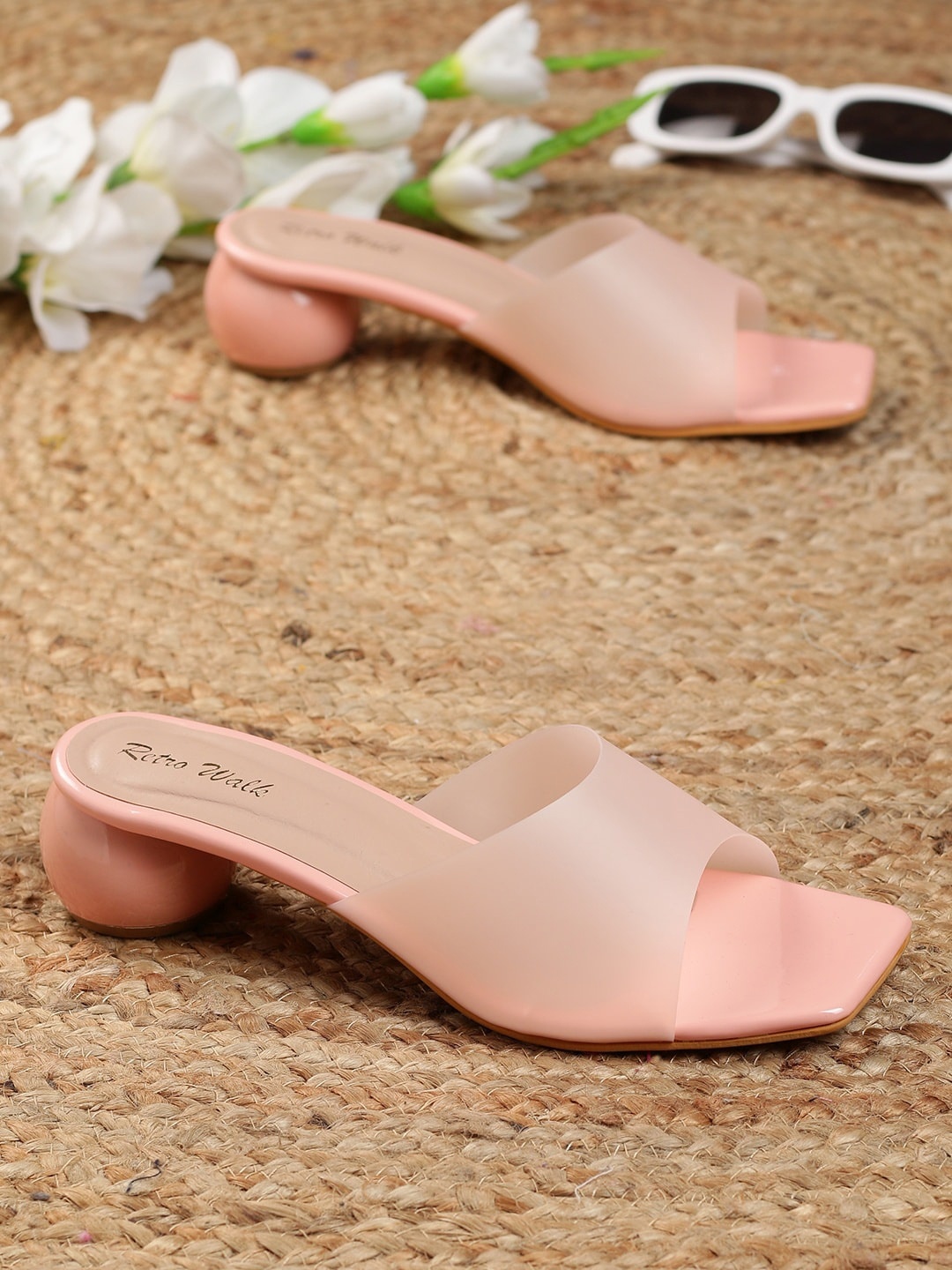 

Retro Walk Open Toe Block Heels, Peach