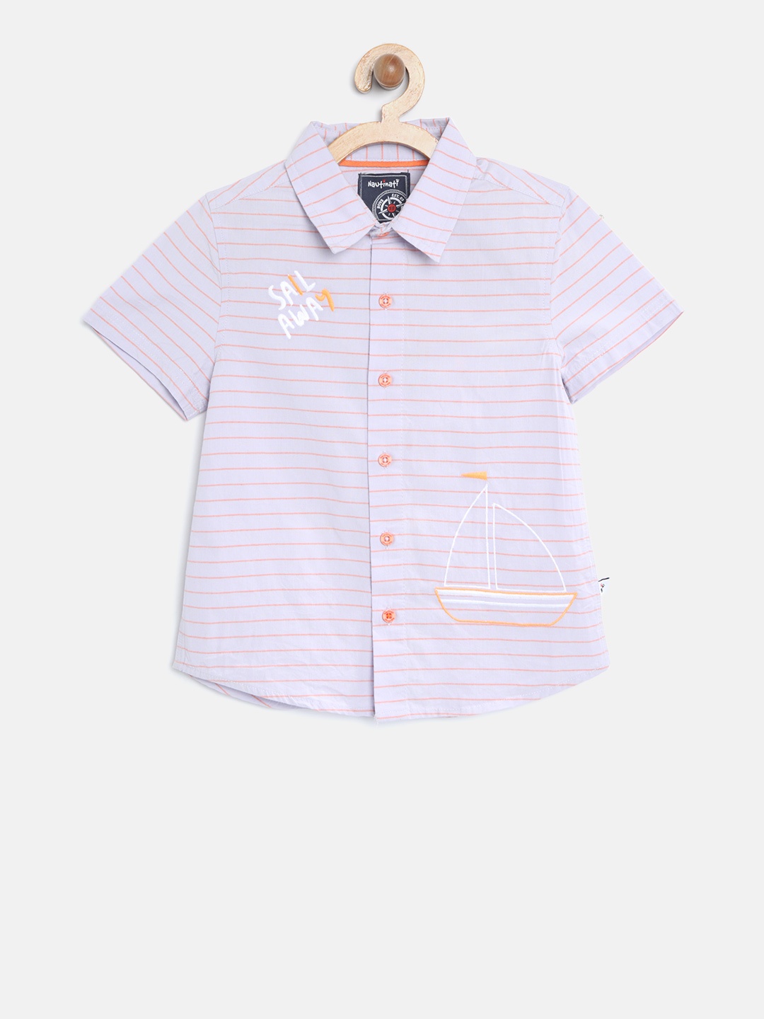 

Nauti Nati Boys Lavender & Orange Regular Fit Striped Casual Shirt