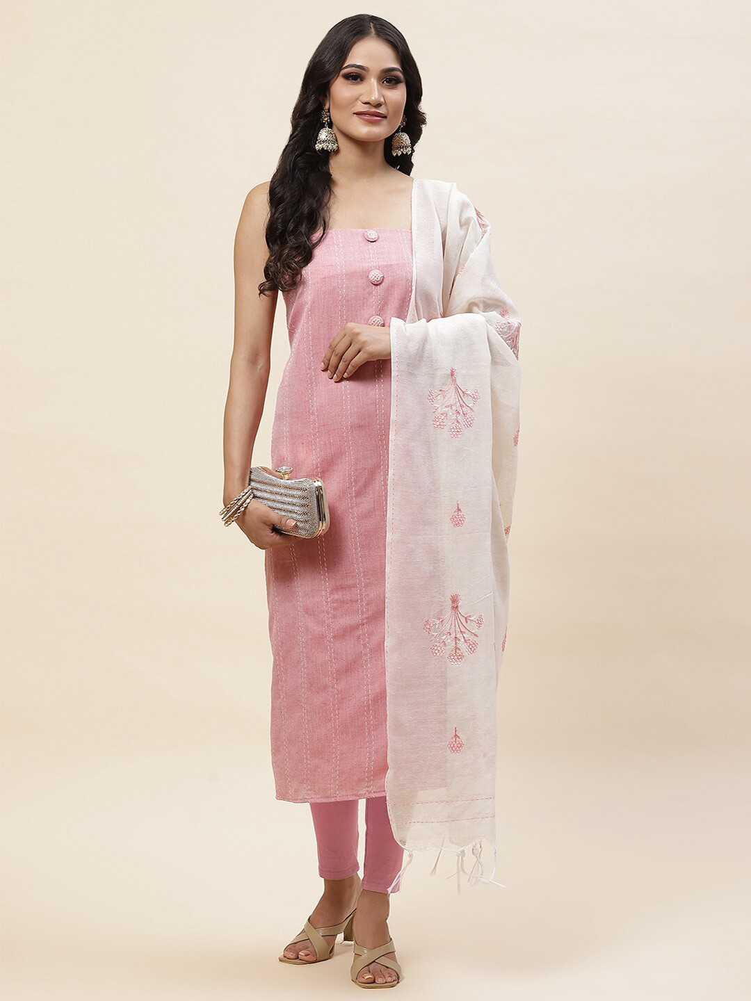 

Meena Bazaar Embroidered Unstitched Dress Material, Pink