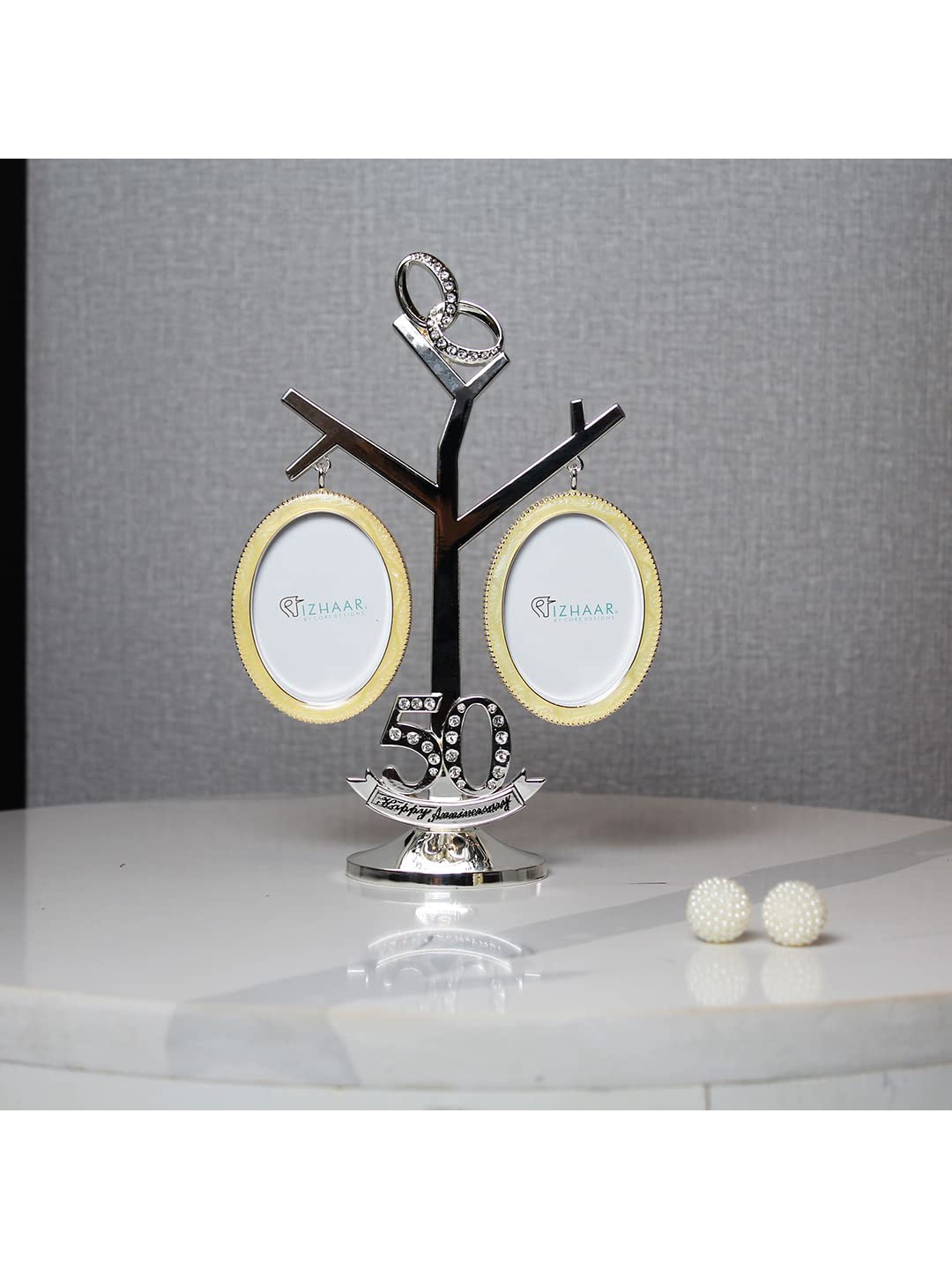 

Izzhaar 50th Anniversary Silver & Black Photo Frame, White