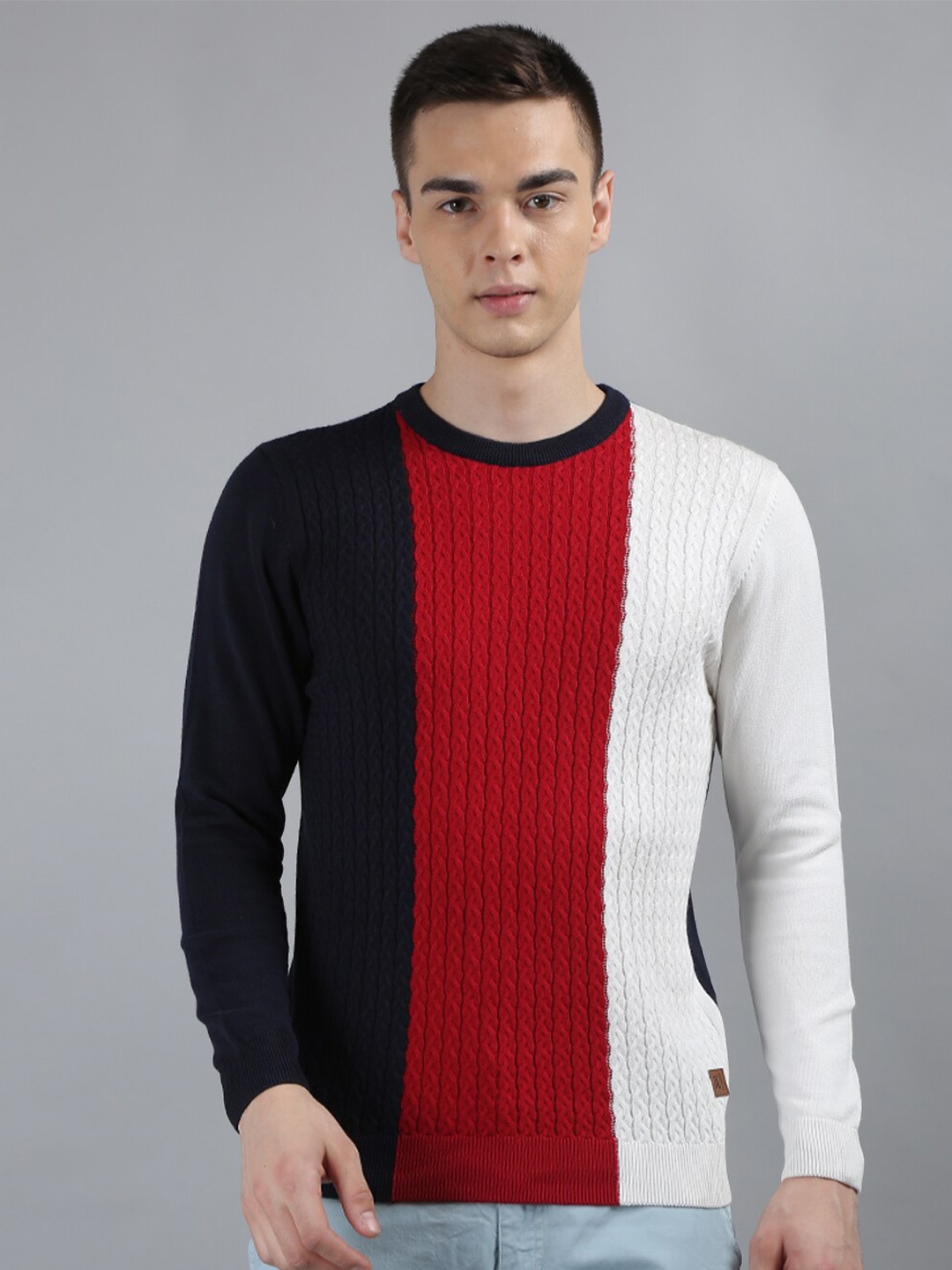 

TIM PARIS Colourblocked Cotton Pullover Sweater, Navy blue