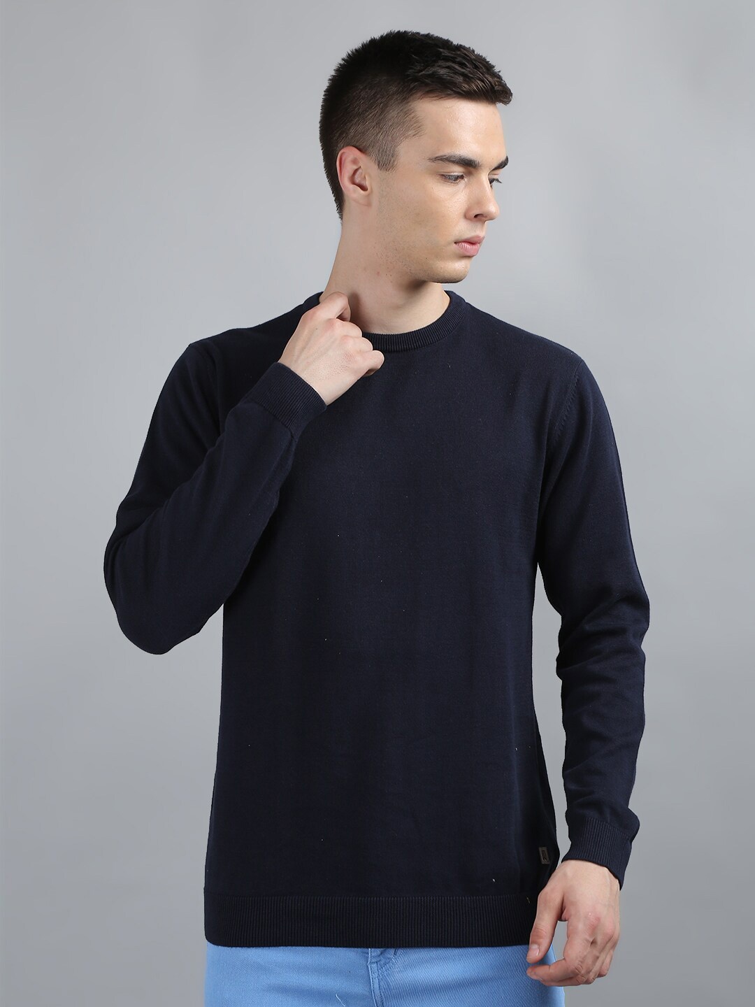 

TIM PARIS Cotton Regular Fit Pullover Sweater, Navy blue