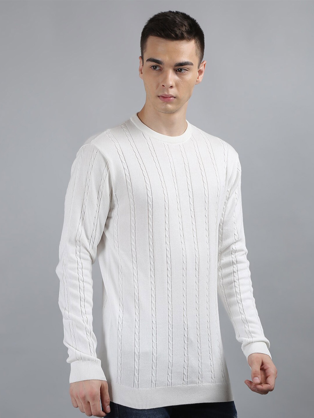 

TIM PARIS Cable Knit Cotton Pullover Sweater, White