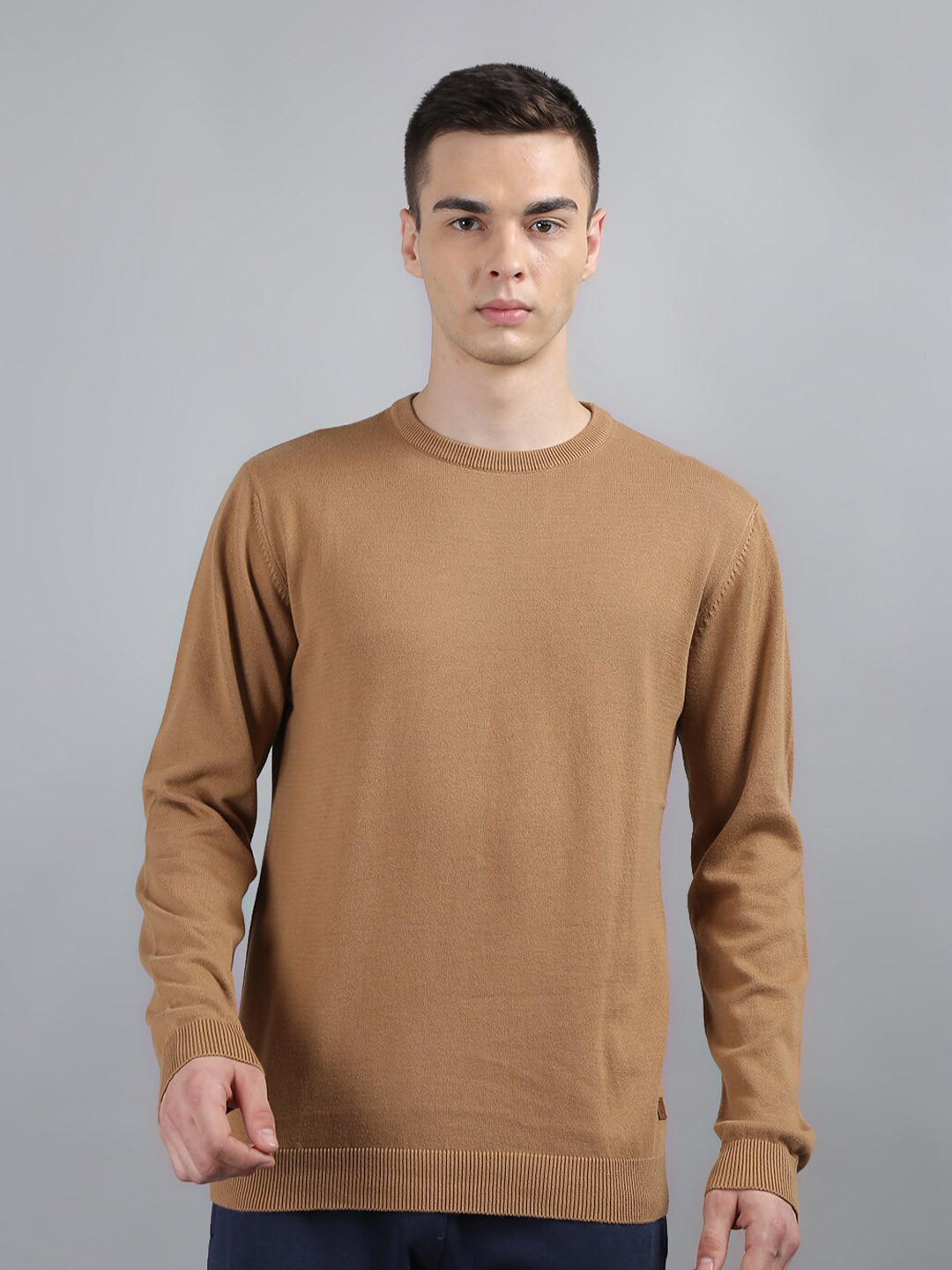 

TIM PARIS Round Neck Cotton Pullover Sweater, Brown